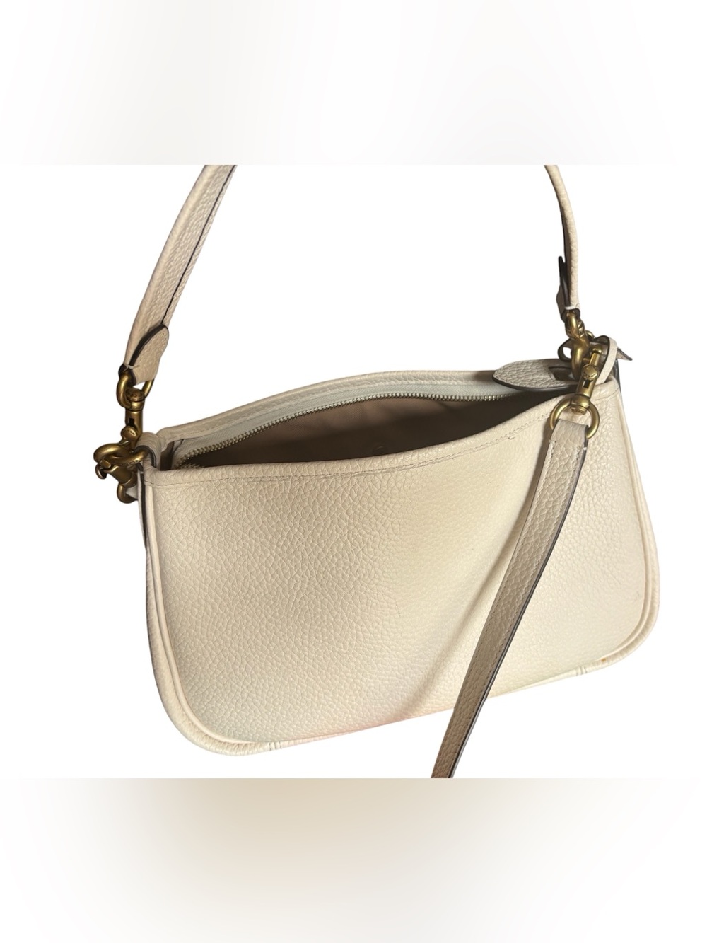 Coach Ivory pebble Leather Shoulder Bag with Removable Strap + dust bag